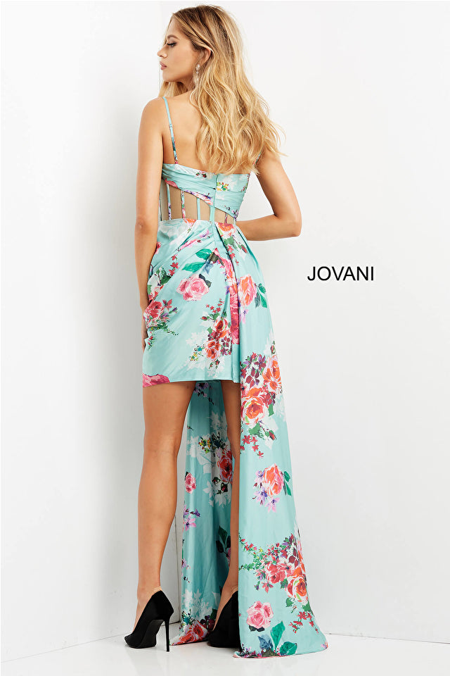 Josiane | Print Satin Spaghetti Strap Contemporary Short Gown | Jovani 08523