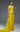 MNM Couture yellow off-the-shoulder pleated structural bodice formal gown with neck scarf detail and train