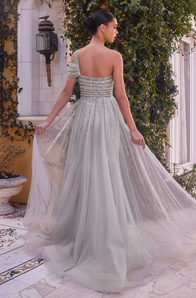 Taylor | One Shoulder Beaded Gown | Andrea & Leo Couture A1314