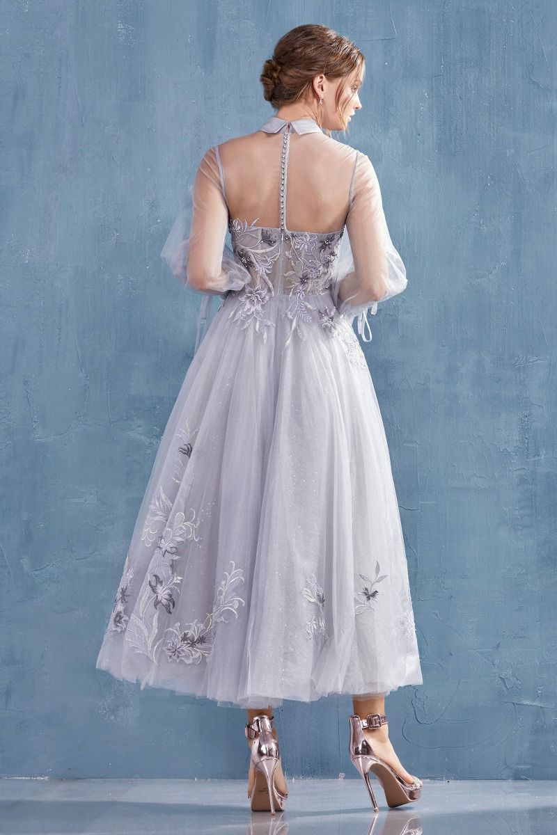 Duchesa | A-Line Collared Tea Length Dress | Andrea & Leo Couture A0862
