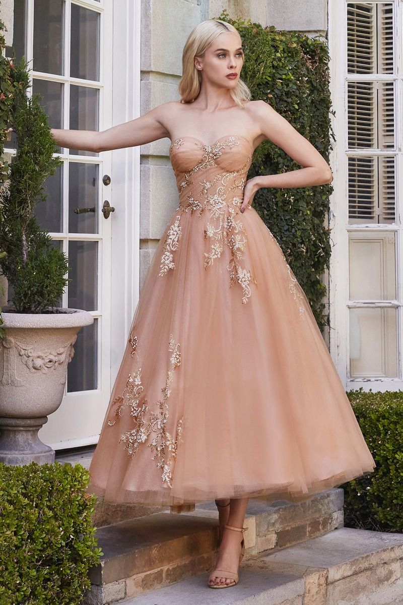Zia | Strapless Tulle Tea Length Dress | Andrea & Leo Couture A1114