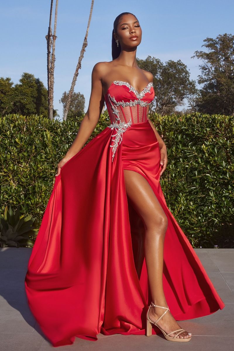 Brittanya | Satin Fitted Gown with Embellishment | LaDivine CD343