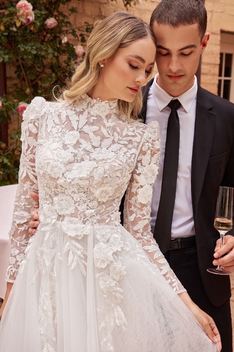 Ethereal Essence | Long Sleeve Lace Wedding Ball Gown | LaDivine CDS433W