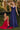 Ladivine T714 Red and Navy Blue Satin A-Line Gowns featuring draped cowl necklines and spaghetti straps. Two models posing with floor-length satin formal dresses