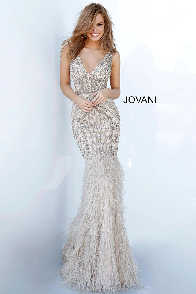 Holland | Feather Bottom Embellished Evening Gown | Jovani 02798