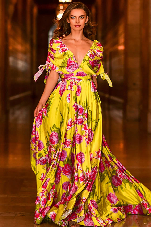 Keziah | Multi Floral Chiffon Maxi Evening Dress | Jovani 04176