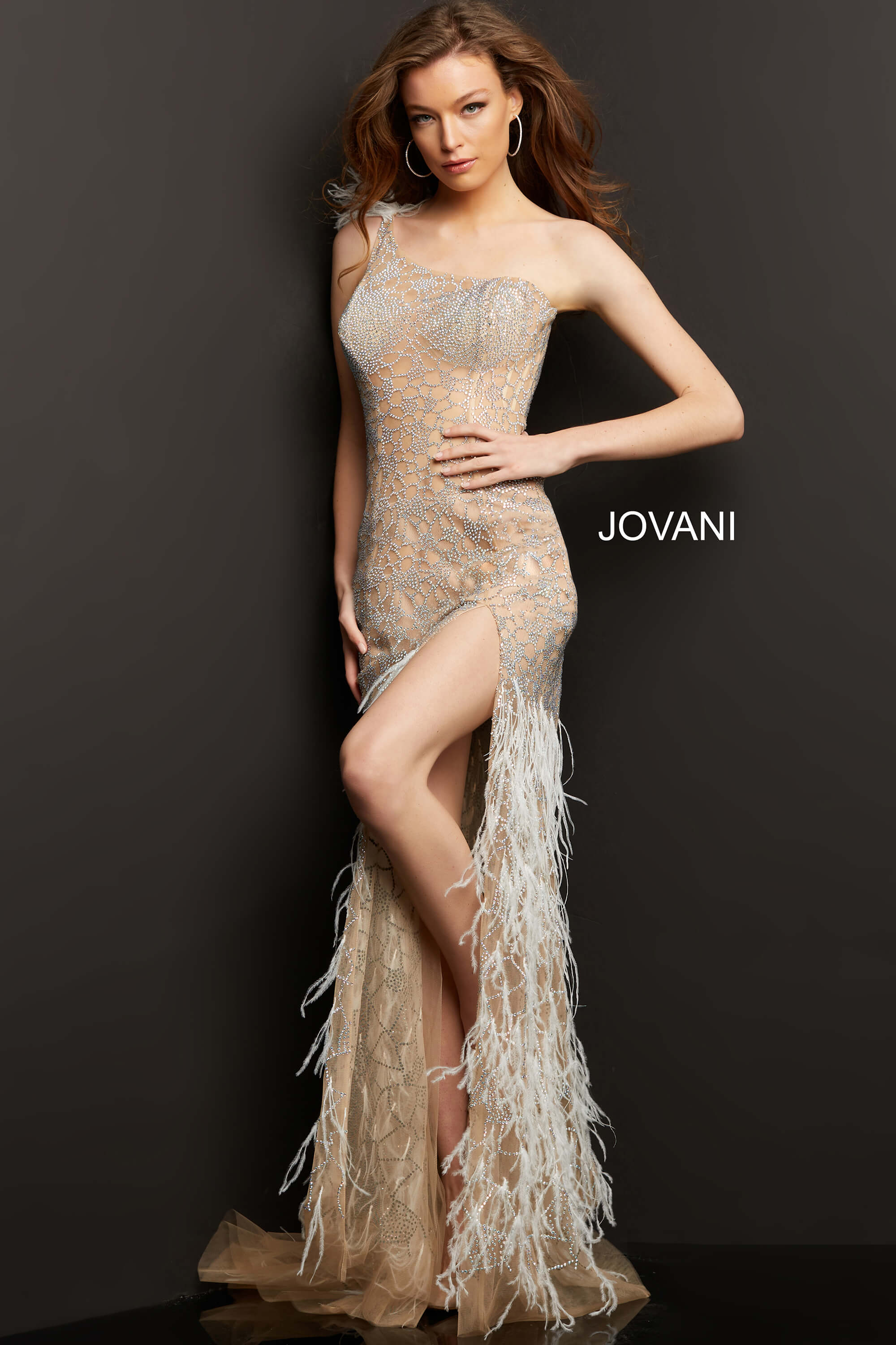Shelby | Nude Illusion Bodice Embellished Dress | Jovani 08276