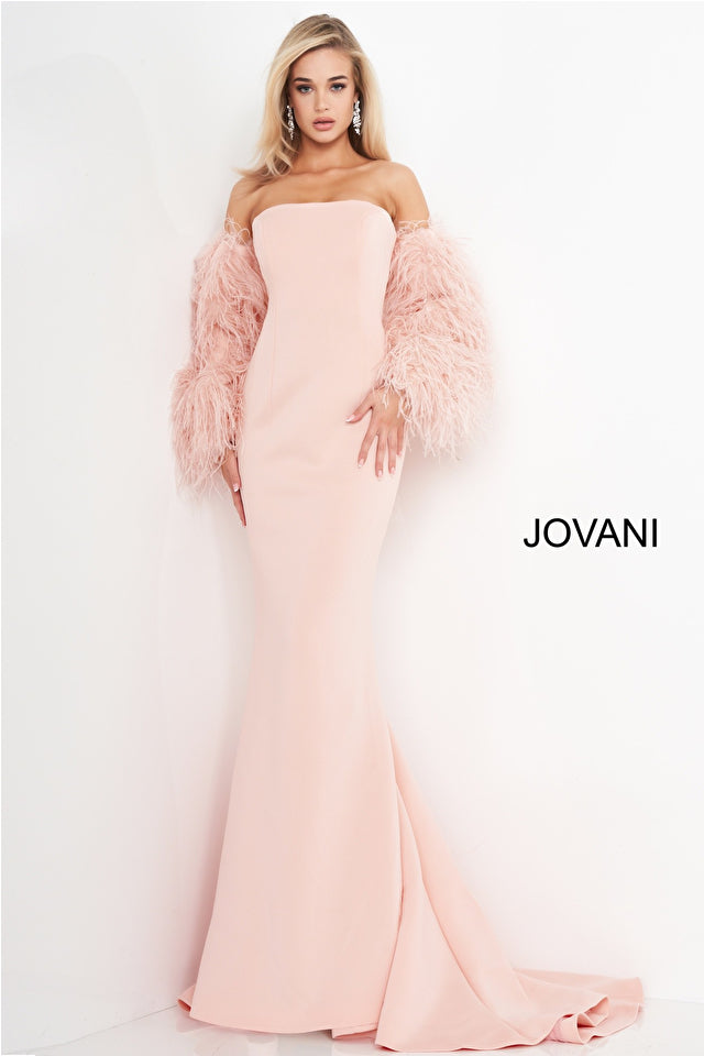 Mabel | Strapless Fur Sleeves Gown | Jovani 1226