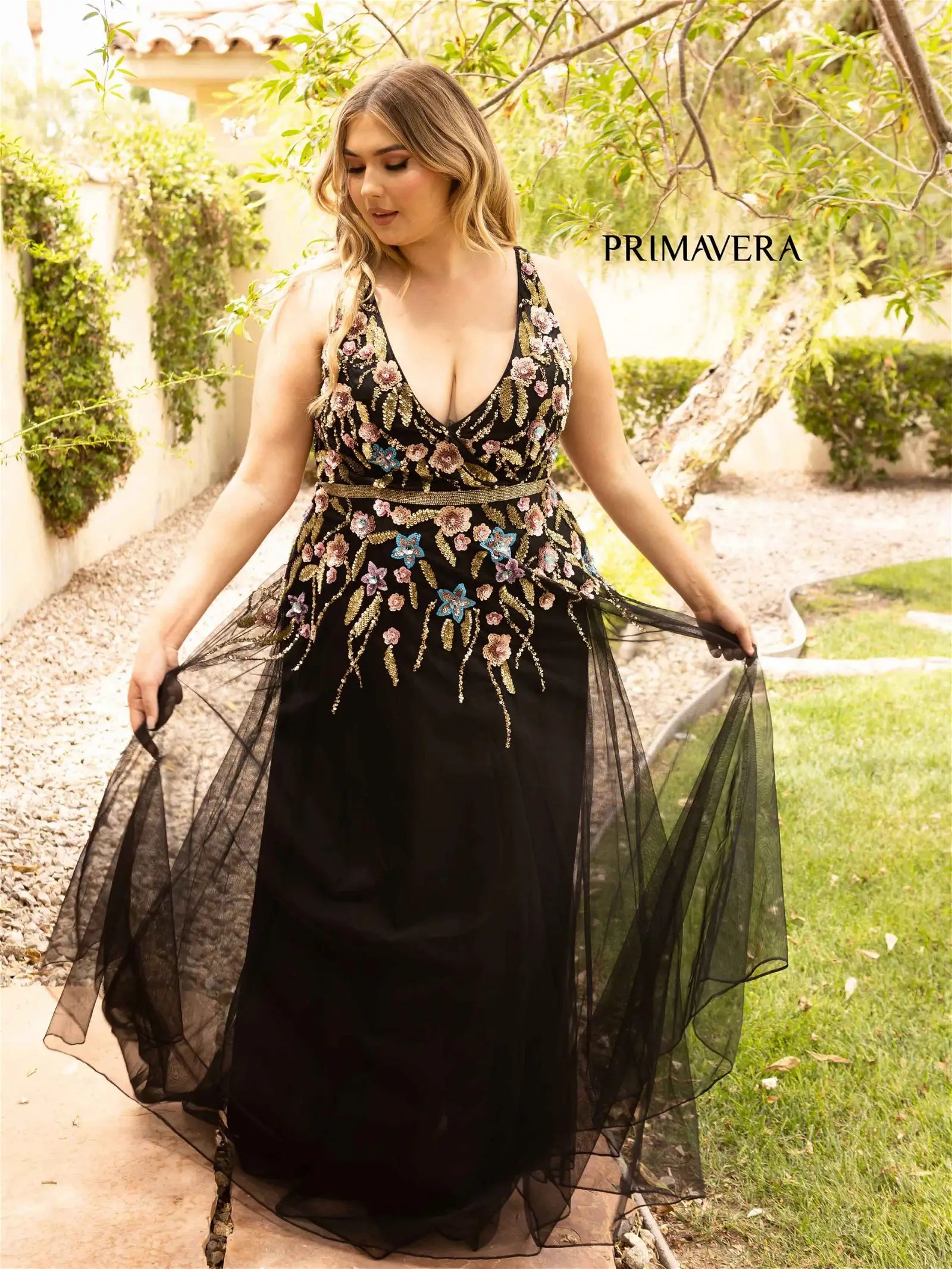Priza | Floral Beaded Gown | Curvy By Primavera 14006