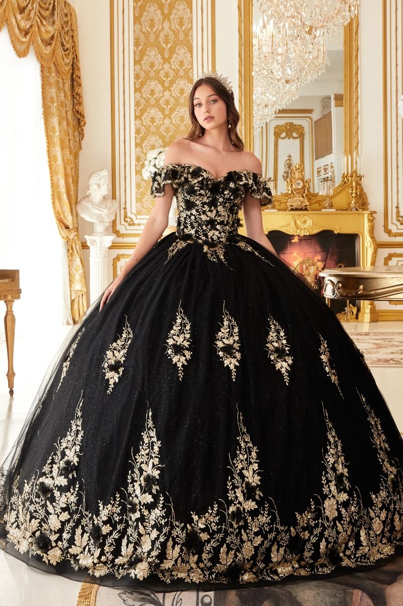 black 15 dress Long Quinceanera Satin Ball Gown