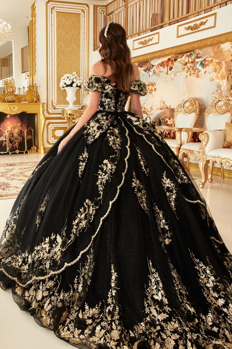 black and rose gold quinceanera dresses House of Wu 26065 Off The Shoulder Velvet Sweet 16 Dress