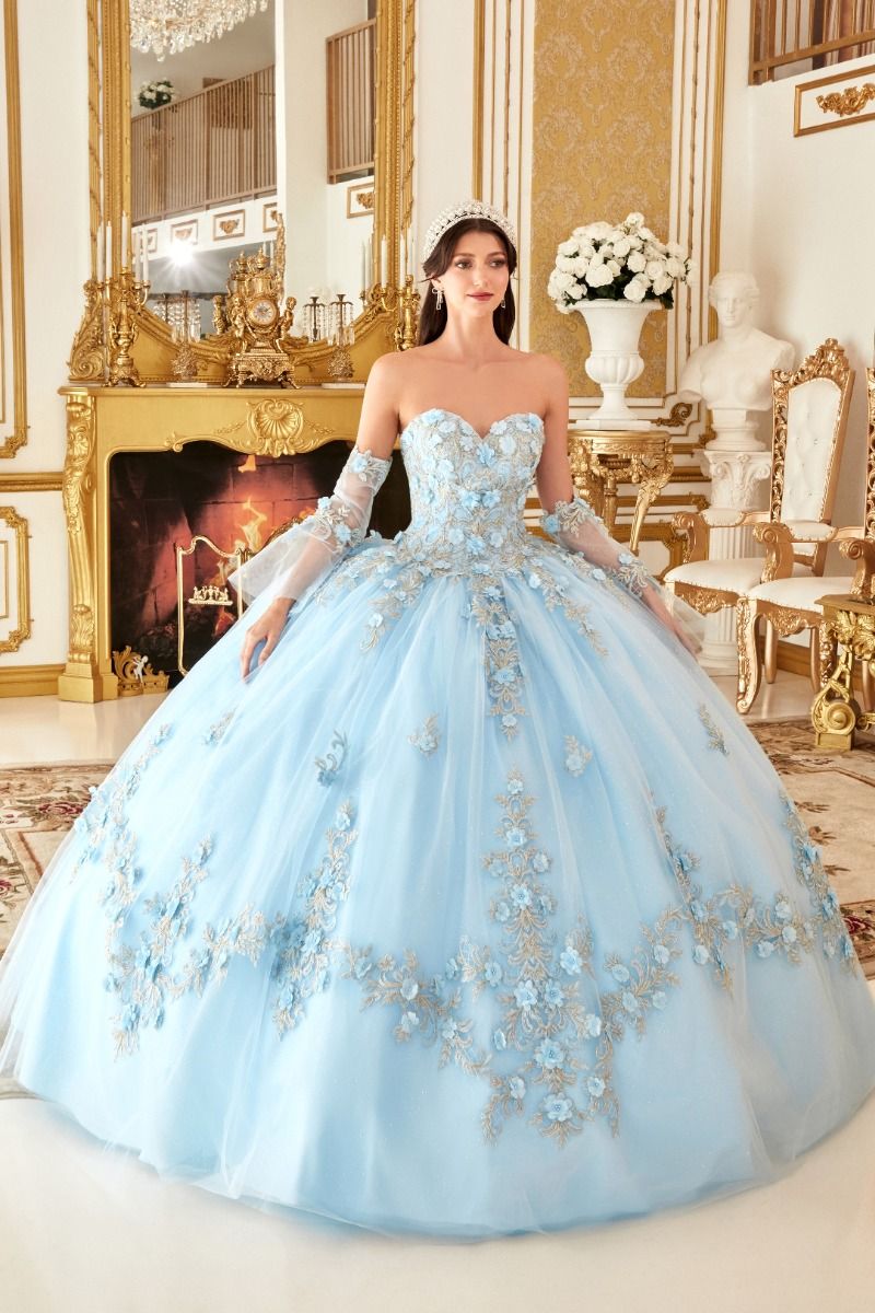 Glamour | Layered Tulle Ball Gown With Floral Applique | LaDivine 15714