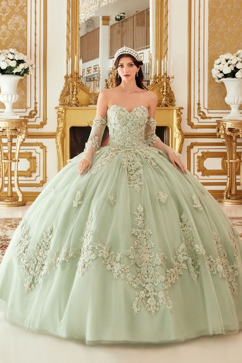 Glamour | Layered Tulle Ball Gown With Floral Applique | LaDivine 15714