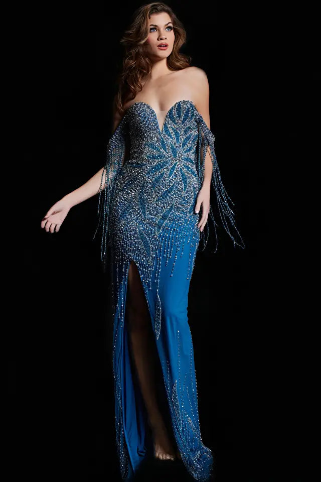 Celeste | Plunging Neck Beaded Dress | Jovani 37073