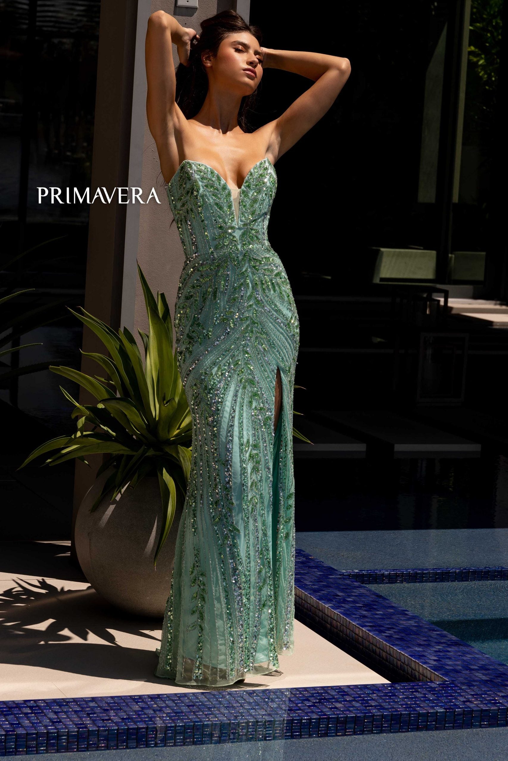 Fria | Strapless Embellished Gown w/ Slit | Primavera Couture 4134
