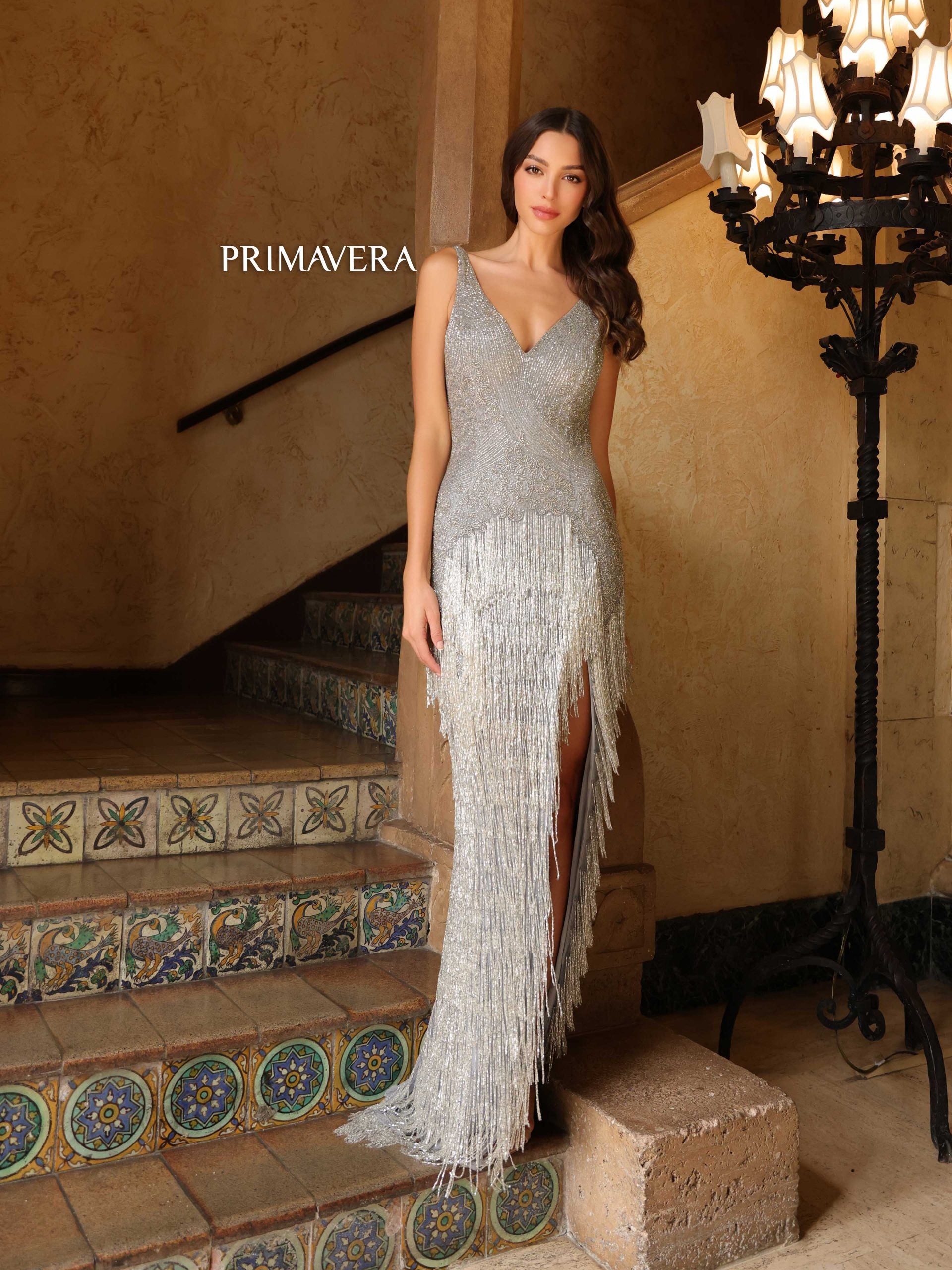 Rina | Fitted Fringe Embellished Gown | Primavera Couture 4165