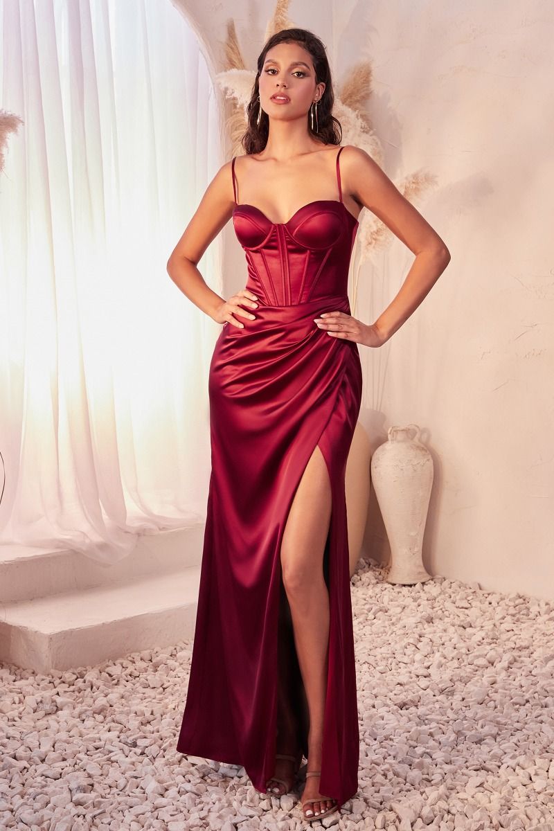 Tabitha | Fitted Satin Bustier Draped Gown | LaDivine 7495