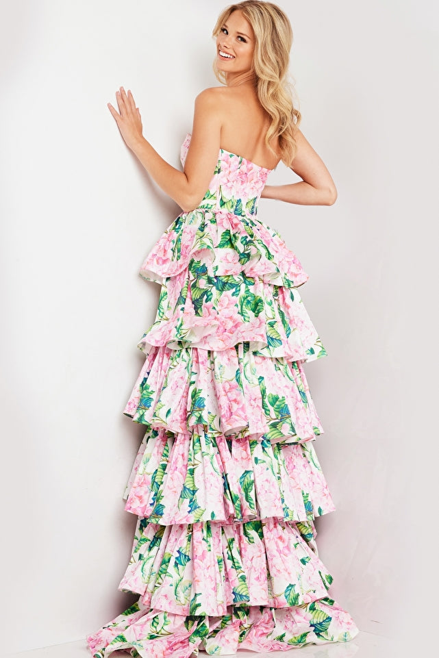 Charlene | Floral Print Satin Strapless Gown | JVN37058