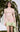 MNM Couture Pink and Green Mini Dress with High Neck, Long Sleeves, and Floral Sequin Embroidery