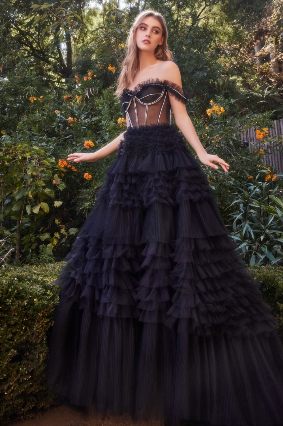 Modern Day Princess | Rhinestone Corset Ruffle Gown | Andrea & Leo Couture A1150