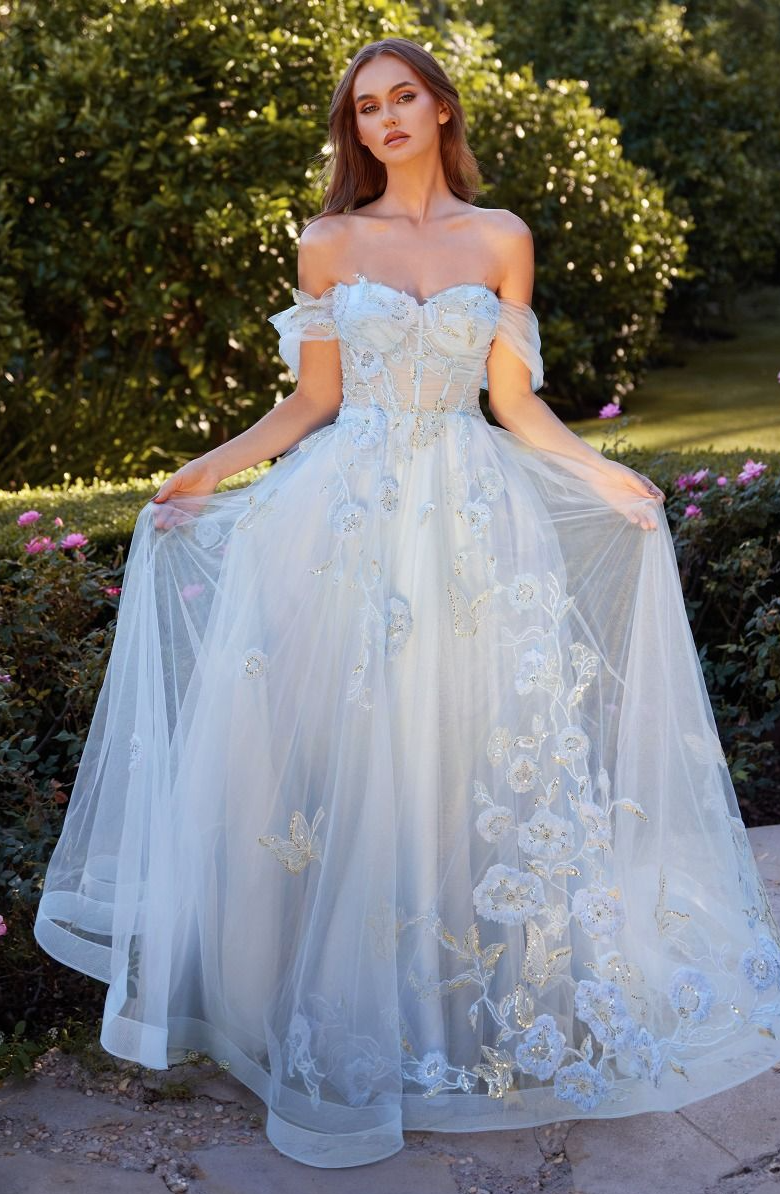 Lucille | Off the Shoulder Floral Applique Ball Gown | Andrea & Leo Couture A1246