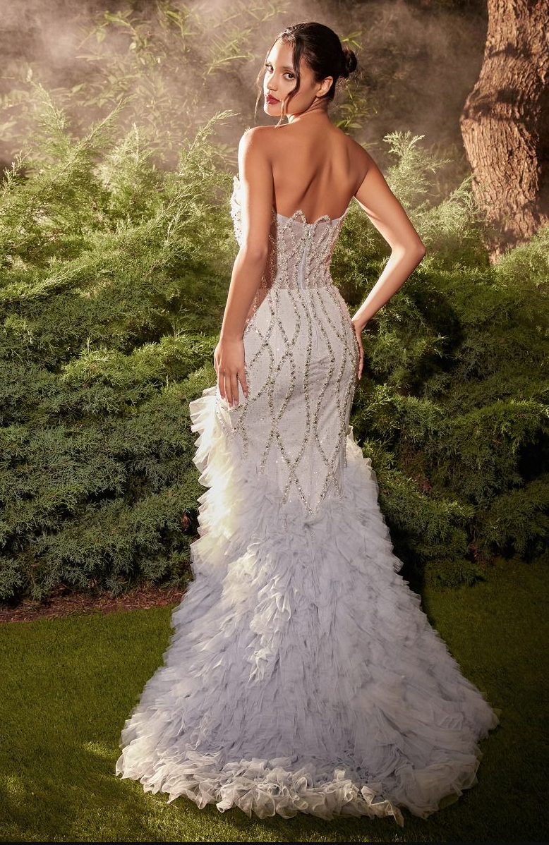 Taryn | Strapless Silver Mermaid Gown | Andrea & Leo Couture A1325