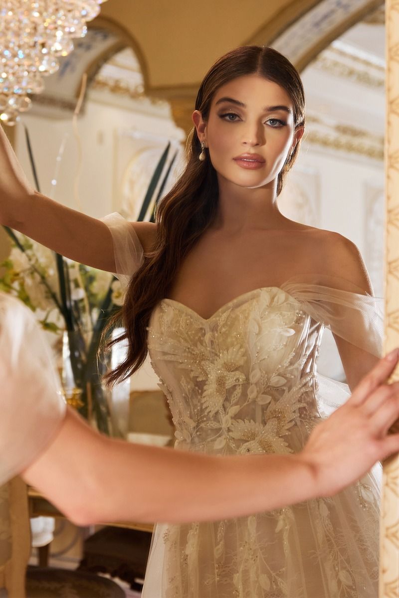 Perfect Match | Off the Shoulder Birds of Romance A Line Gown | Andrea & Leo Couture A0822