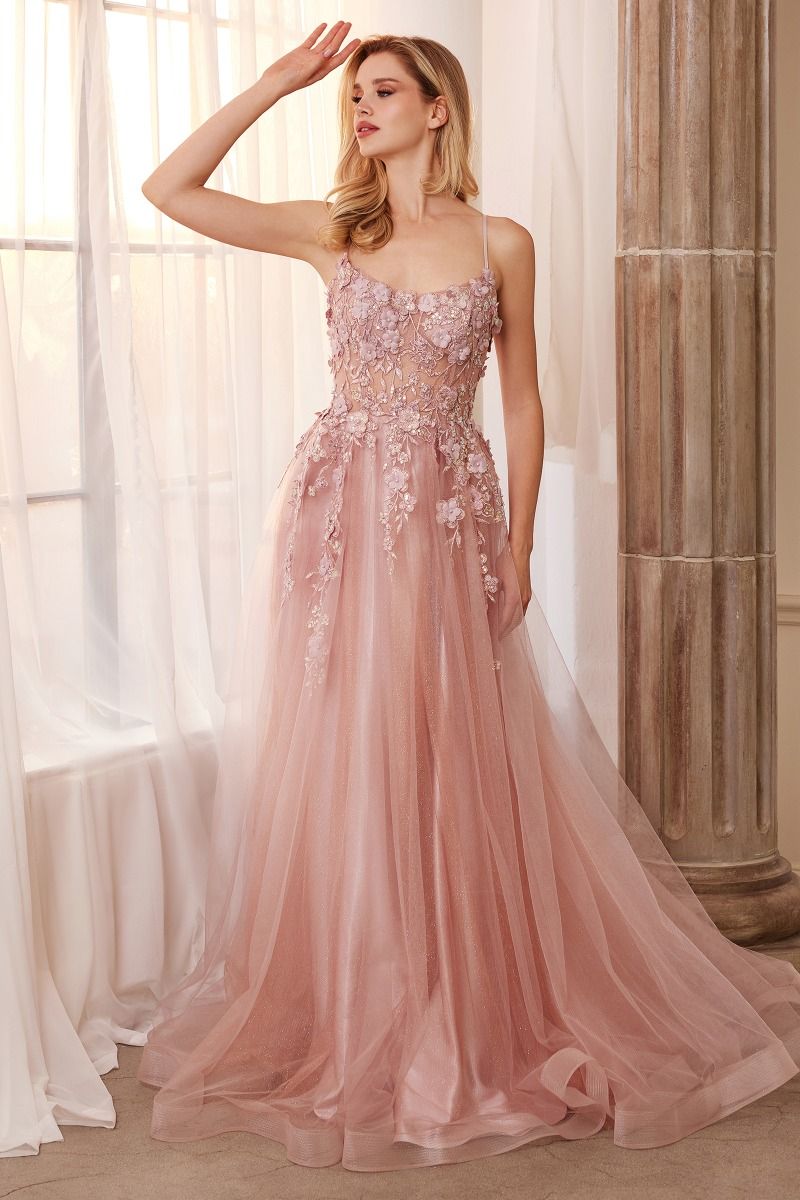 Long Tulle Prom Ball Gown with Flowers - PromGirl Pastel Green / 4 Long Tulle Prom Ball Gown with Flowers - PromGirl Pastel Green / 4