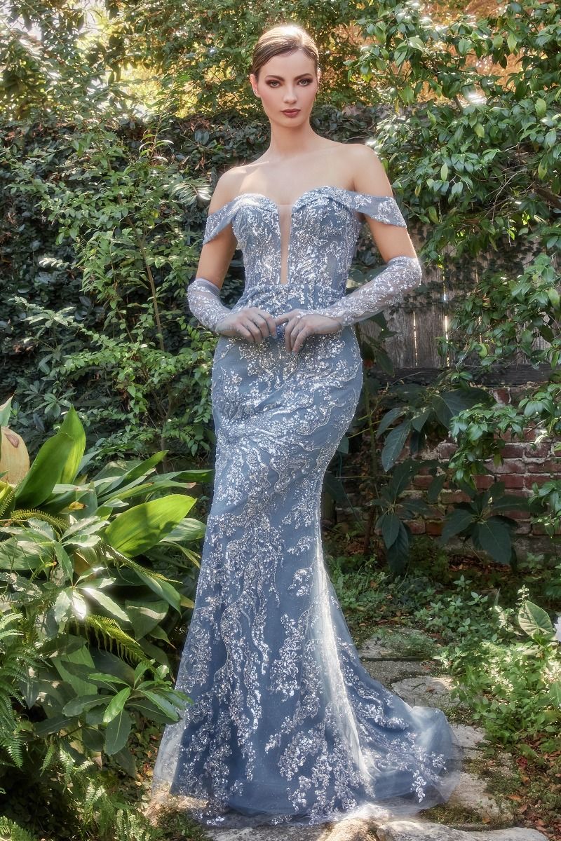 Formal Honor | Dusk Glass Bead Gown w/ Matching Gloves | A1163