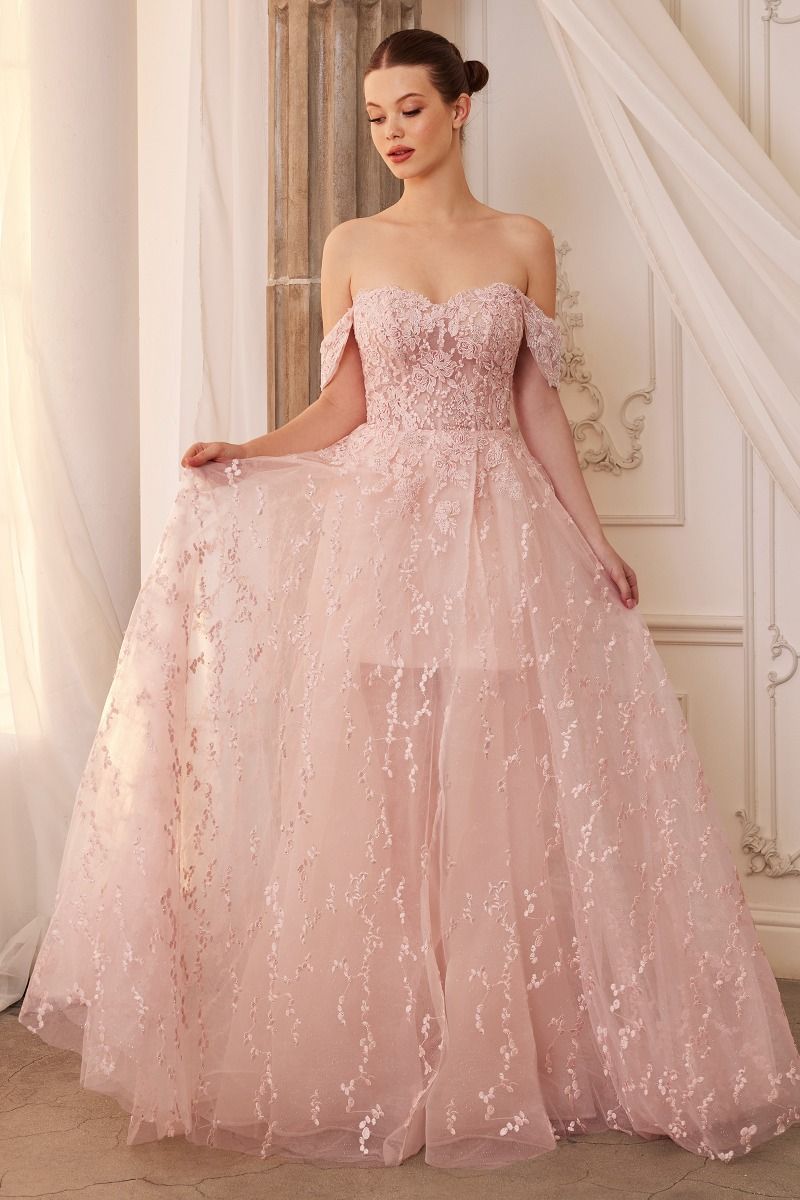 Solstice | Off the Shoulder Bouquet Lace Gown with Short Skirt | A1207