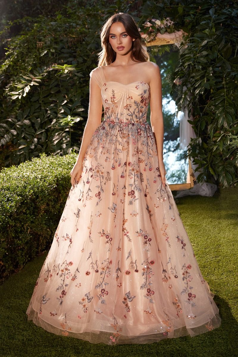 Floriana | Floral Embroidered A Line Dress | Andrea & Leo Couture A1289