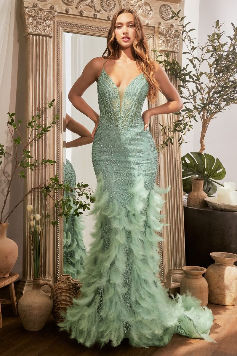 Aksana | Feathered Mermaid Gown | LaDivine CC1608