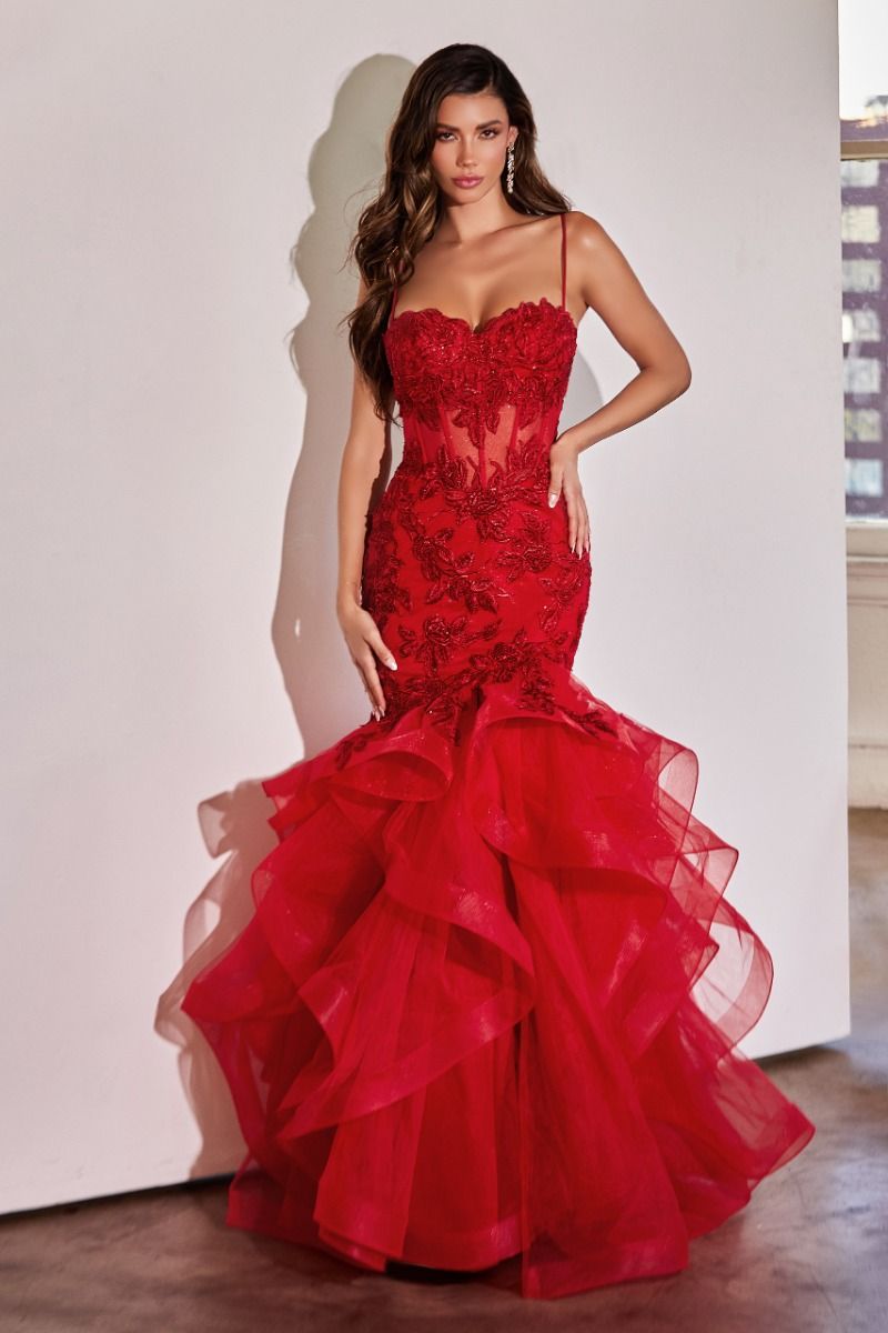 Alyssa | Rose Lace Applique Mermaid Gown | LaDivine CC8915