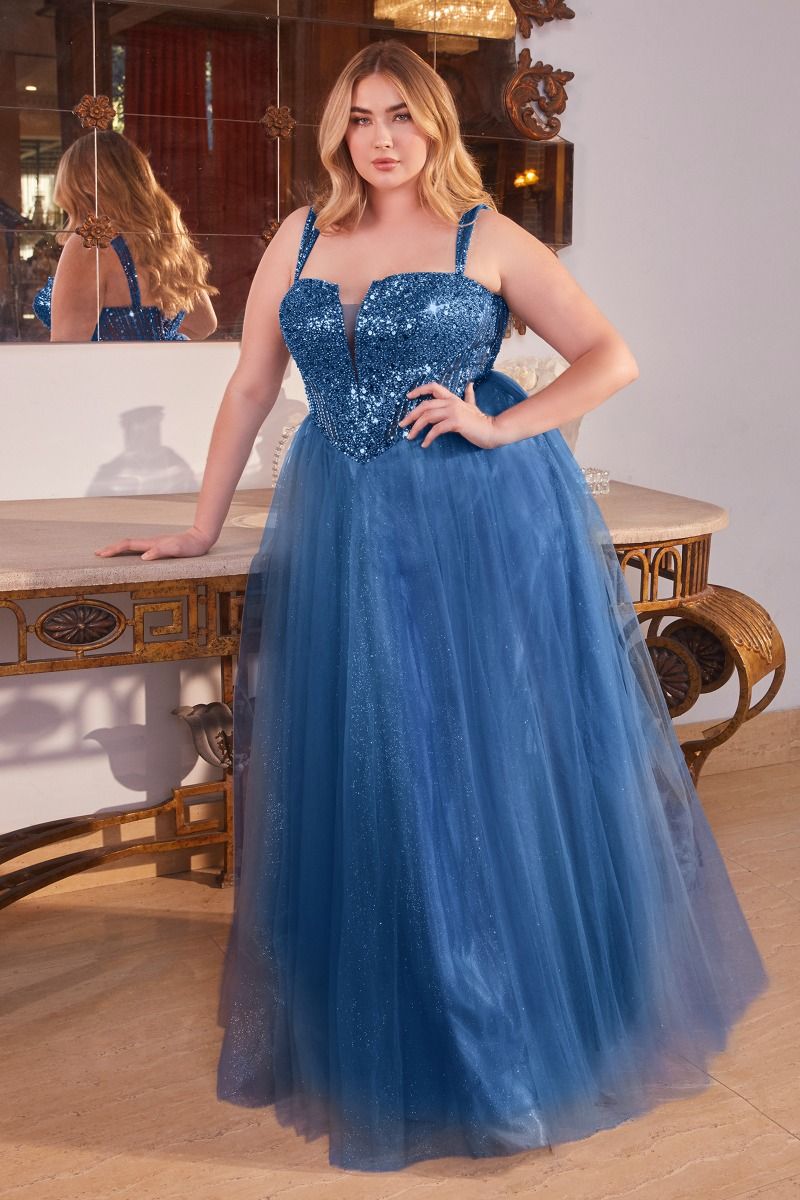 Royal Ball | Strapless Sequin & Tulle A Line Gown | LaDivine CD0217