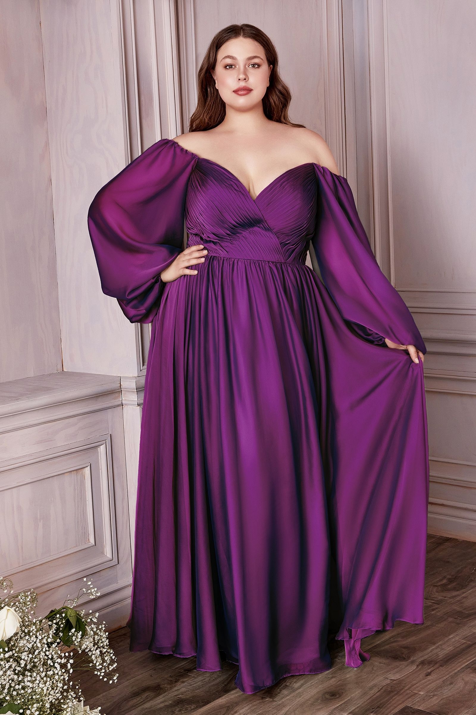 Andalis | Long Sleeve Chiffon A Line Dress | LaDivine CD243