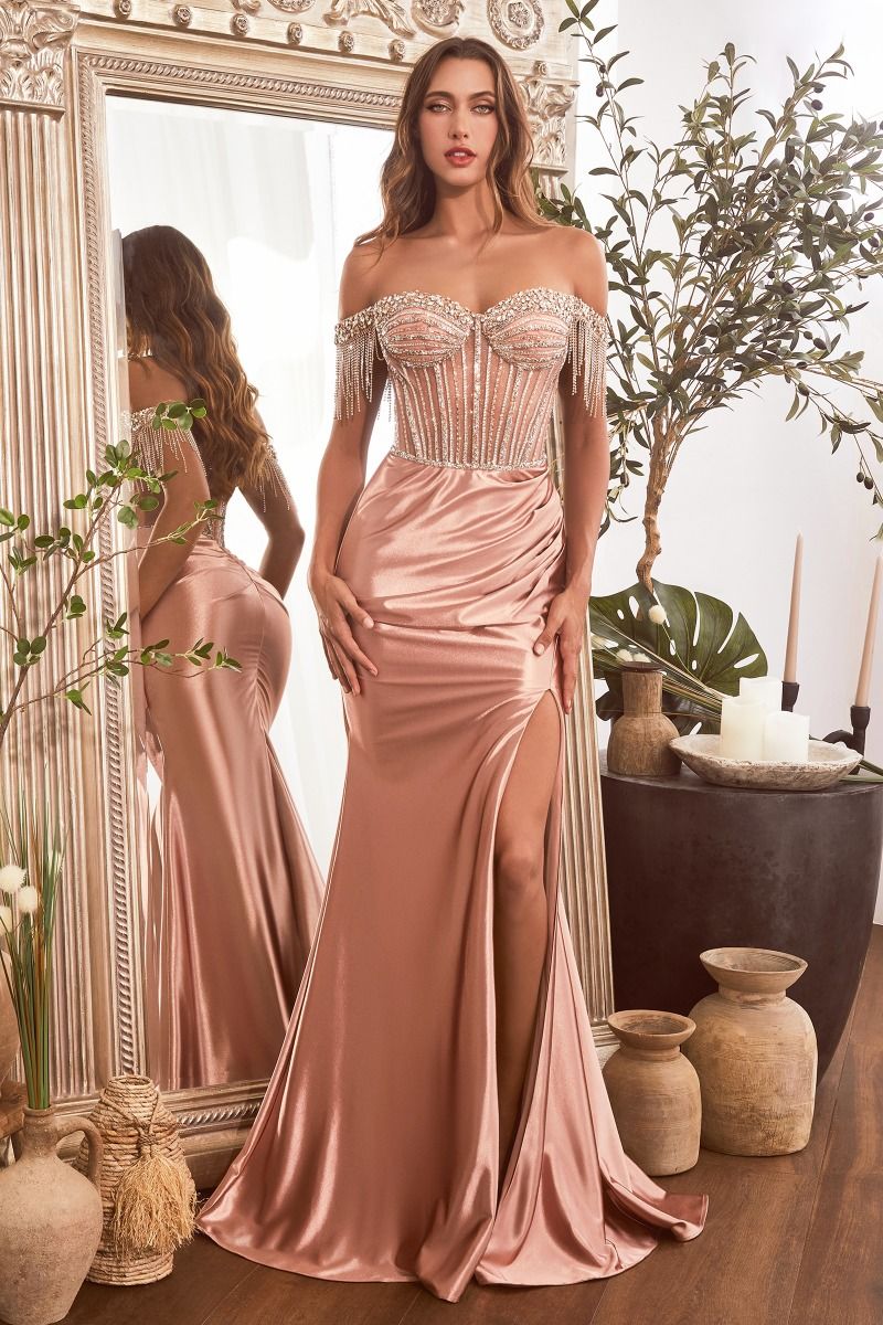 Rosella | Embellished Off the Shoulder Satin Gown | La Divine CD821