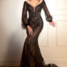Model is posing in the Cinderella Divine CD864 dress in the color black 