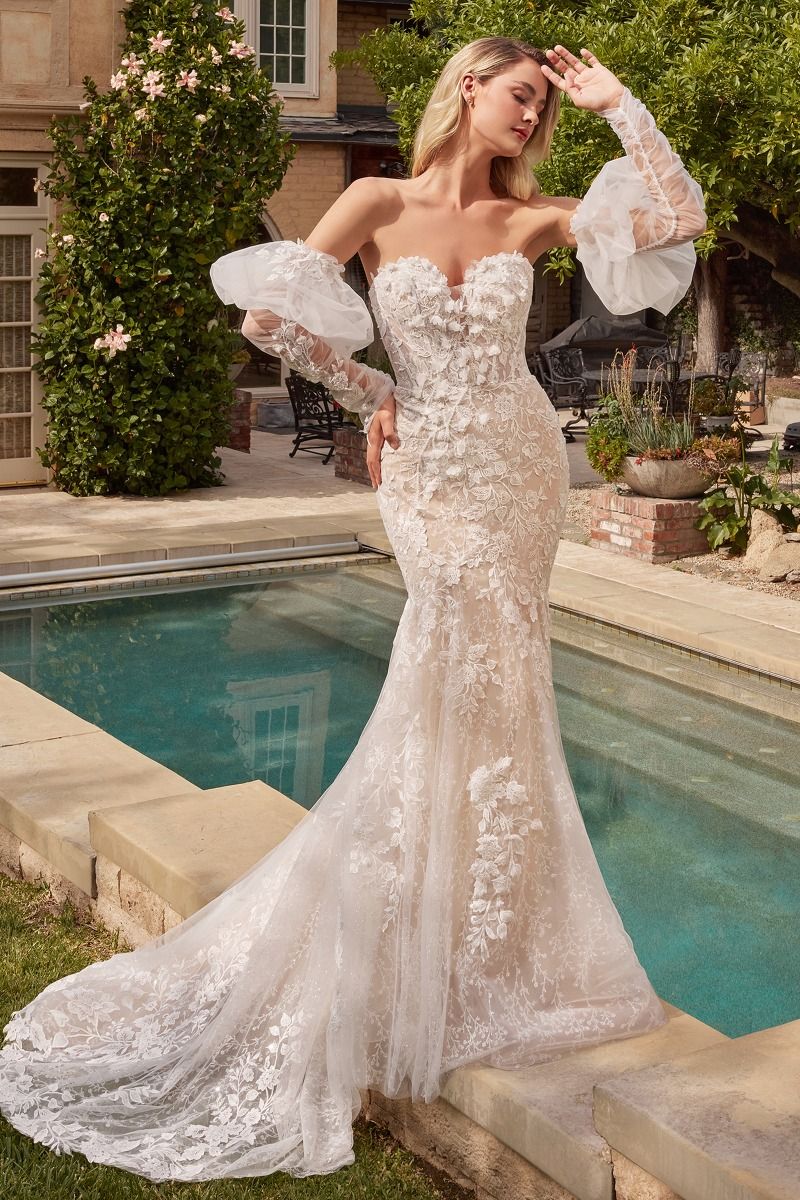 Pure Romance | Lace Mermaid Bridal Gown With Removable Sleeves | CDS431W