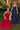 Ladivine T714 Navy Blue and Red Satin Formal Gowns with cowl necklines, thin straps, and a flowy A-line silhouette