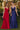 Ladivine T714 Red and Navy Blue Satin A-Line Gowns for bridesmaids or prom. Features draped cowl necklines, spaghetti straps, and flowy skirts.