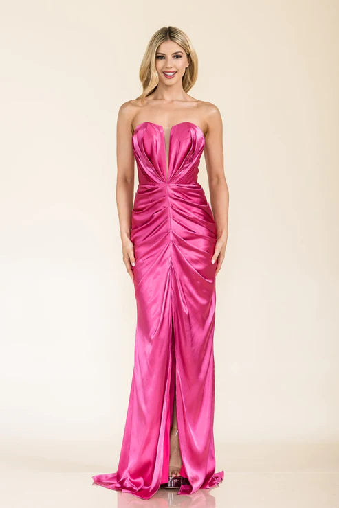Caldrice | Ruched Fitted Satin Gown | PRIMA Dress SA502422