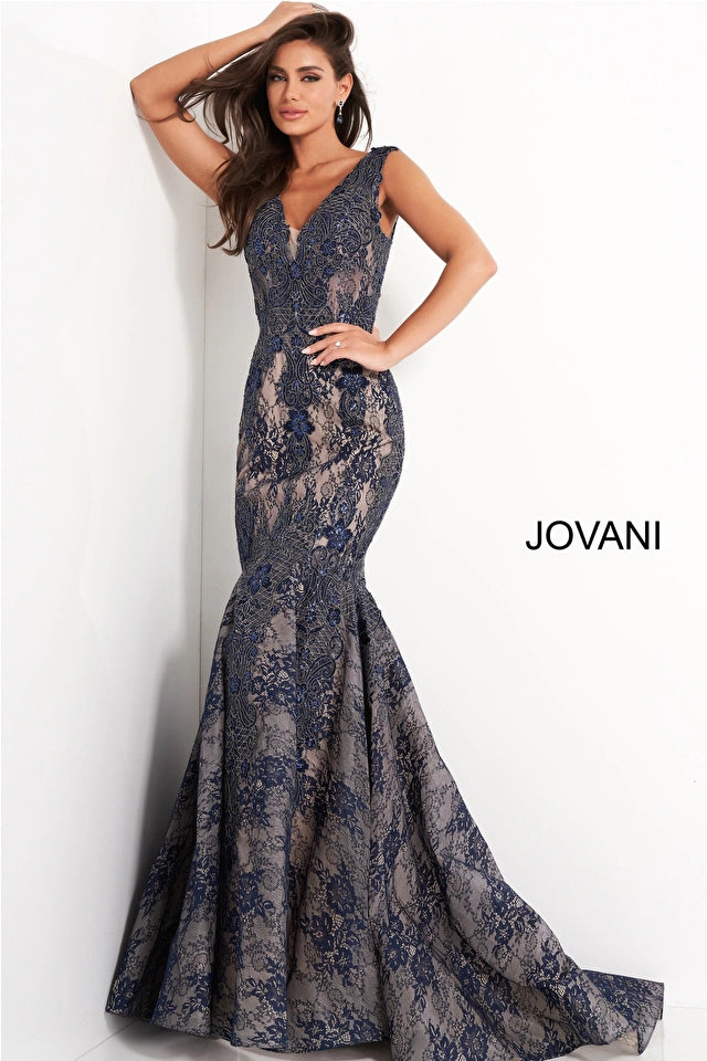 Beyza | Lace V Neck Mermaid Evening Gown | Jovani 04585