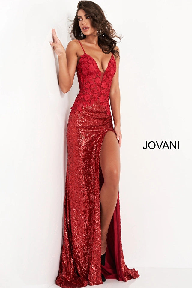 Amora | Floral Bodice Sequin Gown | Jovani 06426