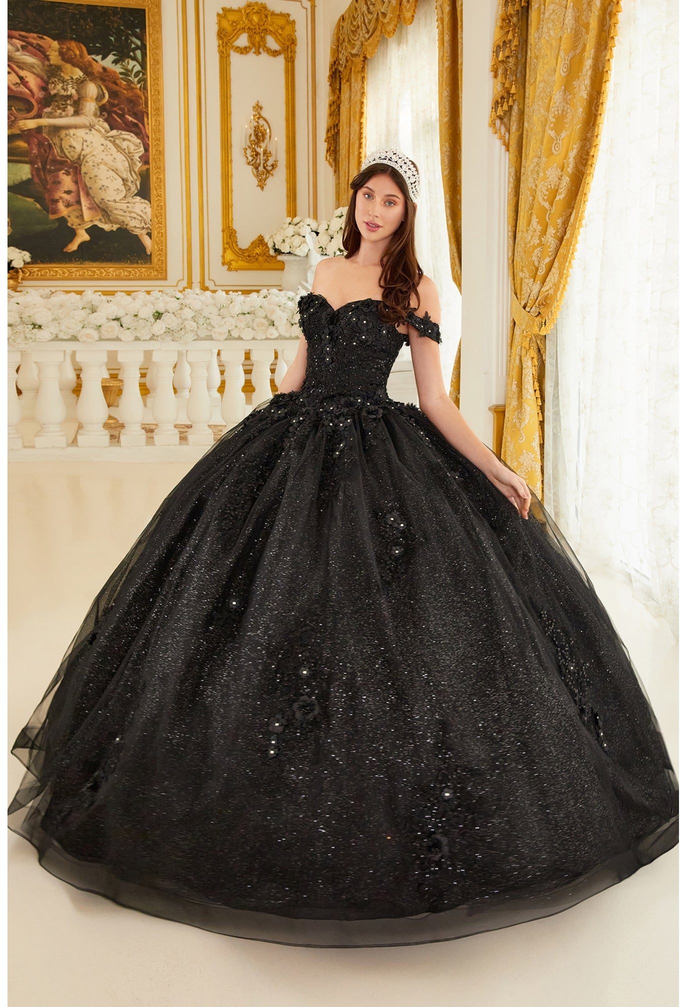 Love Angel | Off the Shoulder Floral Quince Ball Gown | 15702 | Quinceañera Dress