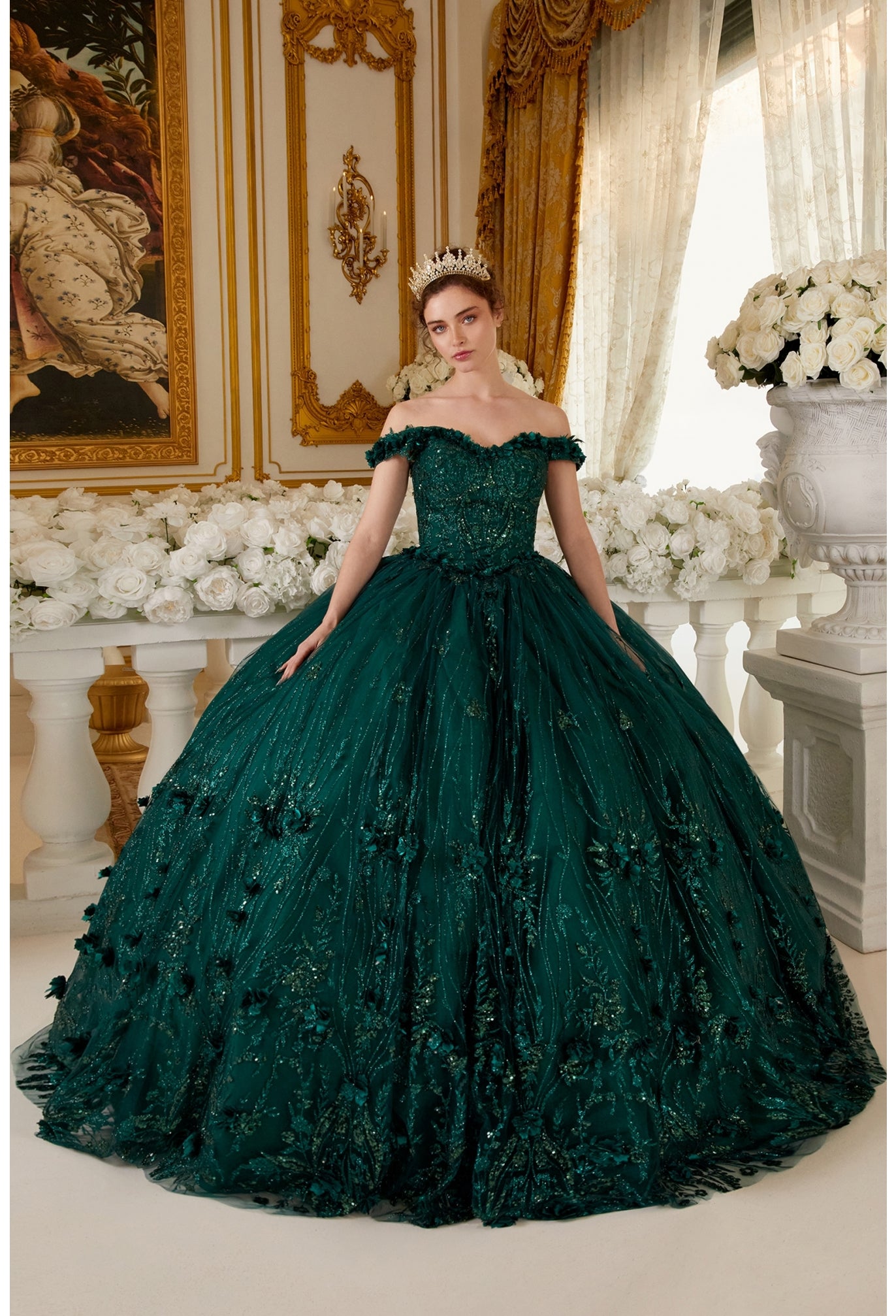 Shining Light | Off the Shoulder Quinceanera Floral Ball Gown | LaDivine 15704