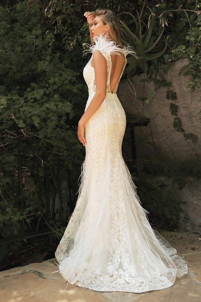 Cocktail Hour | Embellished Mermaid Feather Bridal Gown | LaDivine C57W