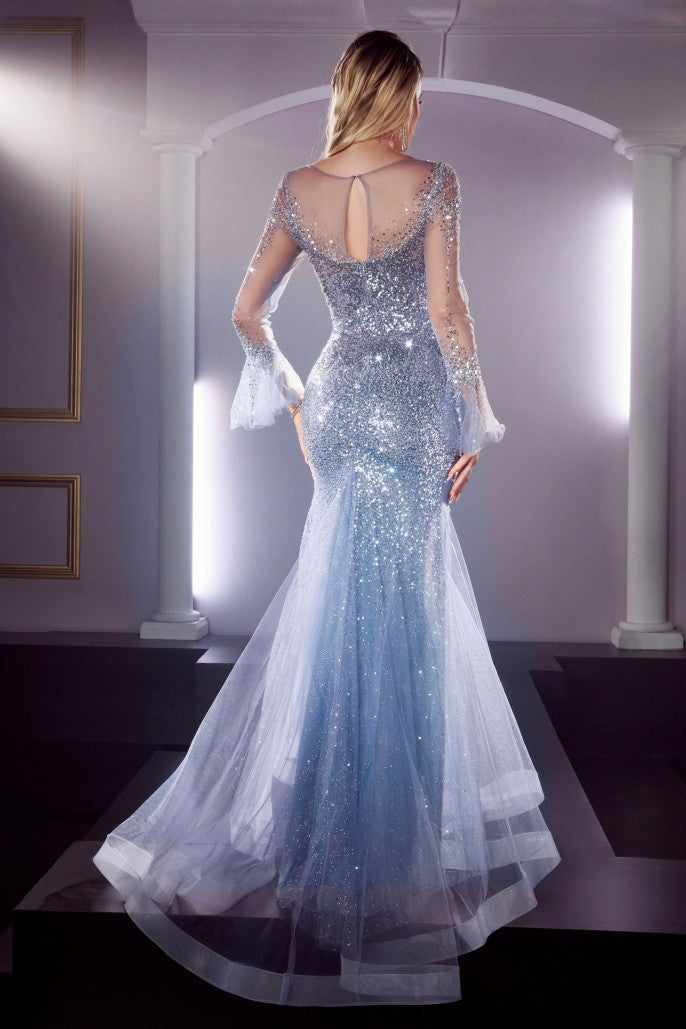 Icy Love | Long Bell Sleeve Embellished Gown | LaDivine CB122