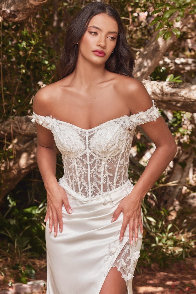 Happily Ever After | Off the Shoulder Lace Bodice Fitted Gown | LaDivine CD0186W
