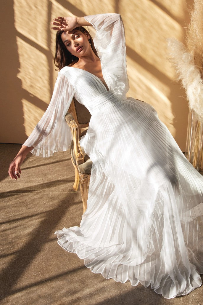 Wedding Bliss | Flowy Pleated Chiffon Gown | CD242W