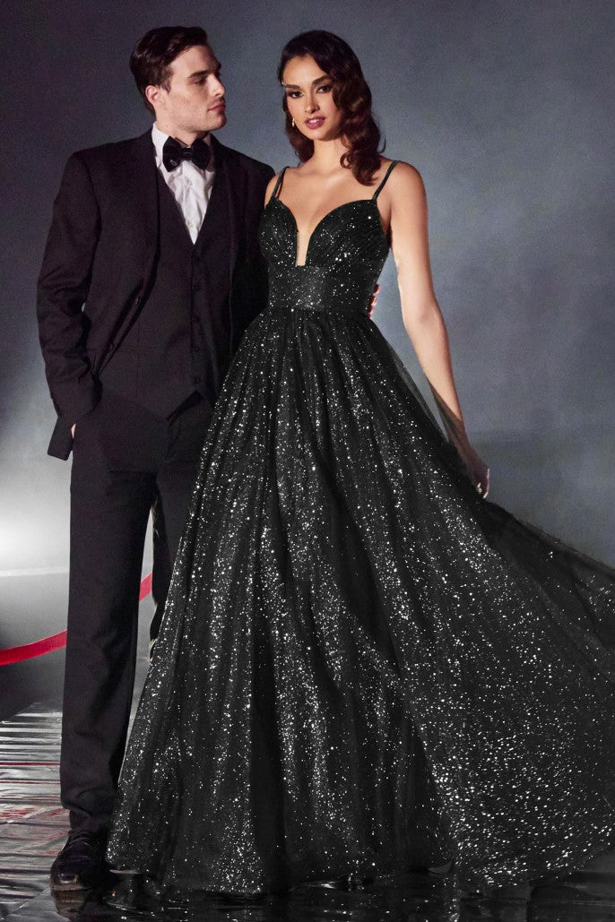 ball gown evening dress Princess | Layered Glitter Ball | LaDivine CD996 Say Yes To the The sleek black color collection:best-dressed-guest Size:US 52 Long / EU 62 Long